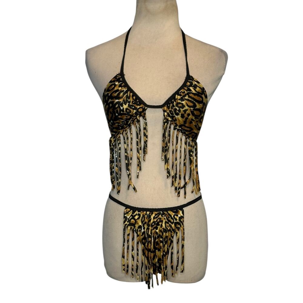 Fantasy leopard print fringe bikini set size One size
